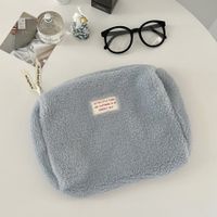 Cute Solid Color Plush Square Makeup Bags sku image 4