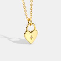 Princess Sweet Heart Shape Copper 18k Gold Plated Shell Zircon Pendant Necklace In Bulk sku image 1