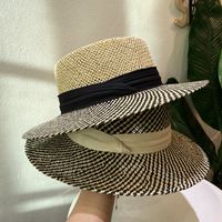 Women's Retro French Style Color Block Straps Wide Eaves Straw Hat main image 1