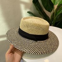 Women's Retro French Style Color Block Straps Wide Eaves Straw Hat sku image 3