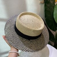 Women's Retro French Style Color Block Straps Wide Eaves Straw Hat main image 2