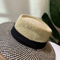 Women's Retro French Style Color Block Straps Wide Eaves Straw Hat main image 5
