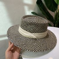Women's Retro French Style Color Block Straps Wide Eaves Straw Hat sku image 1