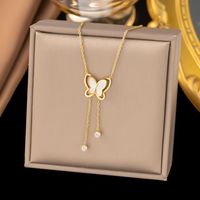 Wholesale Vintage Style Butterfly Titanium Steel Plating 18k Gold Plated Pendant Necklace main image 3