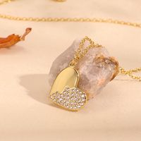Princess Sweet Heart Shape Copper 18k Gold Plated Shell Zircon Pendant Necklace In Bulk sku image 3