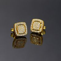 1 Paire Hip Hop Rétro Géométrique Carré Placage Incruster Le Cuivre Zircon Boucles D'oreilles main image 3