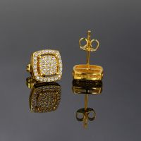 1 Paire Hip Hop Rétro Géométrique Carré Placage Incruster Le Cuivre Zircon Boucles D'oreilles main image 1