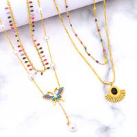 304 Stainless Steel 18K Gold Plated Vintage Style Plating Butterfly Glass Stone Pendant Necklace main image 5
