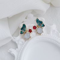 1 Pair Elegant Lady Butterfly Inlay Alloy Artificial Rhinestones Gold Plated Ear Studs main image 2