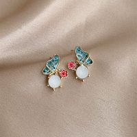 1 Pair Elegant Lady Butterfly Inlay Alloy Artificial Rhinestones Gold Plated Ear Studs main image 1