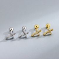 1 Pair Vintage Style Cross Plating Inlay Sterling Silver Rhinestones White Gold Plated Gold Plated Ear Studs main image 5