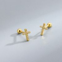 1 Pair Vintage Style Cross Plating Inlay Sterling Silver Rhinestones White Gold Plated Gold Plated Ear Studs main image 4
