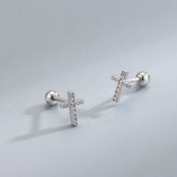 1 Pair Vintage Style Cross Plating Inlay Sterling Silver Rhinestones White Gold Plated Gold Plated Ear Studs main image 3