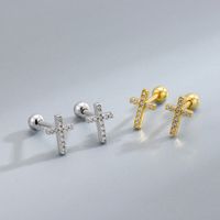 1 Pair Vintage Style Cross Plating Inlay Sterling Silver Rhinestones White Gold Plated Gold Plated Ear Studs main image 1