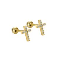 1 Pair Vintage Style Cross Plating Inlay Sterling Silver Rhinestones White Gold Plated Gold Plated Ear Studs main image 2
