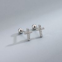 1 Pair Vintage Style Cross Plating Inlay Sterling Silver Rhinestones White Gold Plated Gold Plated Ear Studs sku image 1