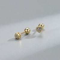 1 Pair Simple Style Heart Shape Plating Inlay Sterling Silver Rhinestones Ear Studs main image 2