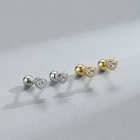 1 Pair Simple Style Heart Shape Plating Inlay Sterling Silver Rhinestones Ear Studs main image 3