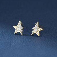 1 Pair Simple Style Star Inlay Sterling Silver Zircon Ear Studs main image 3