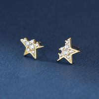 1 Pair Simple Style Star Inlay Sterling Silver Zircon Ear Studs main image 2