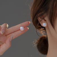 1 Pair Simple Style Round Artificial Pearl Sterling Silver Ear Studs main image 2