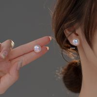 1 Paire Style Simple Rond Perle Artificielle Argent Sterling Boucles D'oreilles main image 2