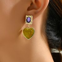 1 Pair Vacation Simple Style Classic Style Heart Shape Inlay Alloy Gem Drop Earrings main image 2