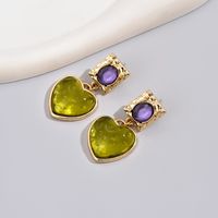 1 Pair Vacation Simple Style Classic Style Heart Shape Inlay Alloy Gem Drop Earrings main image 1
