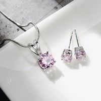 304 Stainless Steel Copper Rhodium Plated Simple Style Classic Style Plating Inlay Round Zircon Earrings Necklace sku image 6