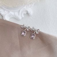 1 Pair Elegant Lady Bow Knot Inlay Alloy Artificial Rhinestones Gold Plated Drop Earrings main image 4
