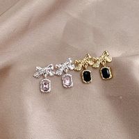 1 Pair Elegant Lady Bow Knot Inlay Alloy Artificial Rhinestones Gold Plated Drop Earrings main image 1