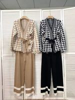 Daily Women's Casual Houndstooth Color Block Rayon Polyacrylonitrile Fiber Belt Pants Sets Pants Sets main image 4