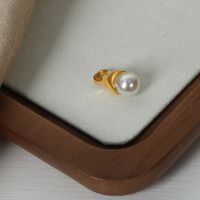 1 Pair Casual Elegant Solid Color Plating Artificial Pearl Titanium Steel 18k Gold Plated Earrings main image 6
