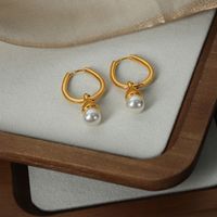 1 Pair Casual Elegant Solid Color Plating Artificial Pearl Titanium Steel 18k Gold Plated Earrings main image 8
