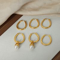 1 Pair Casual Elegant Solid Color Plating Artificial Pearl Titanium Steel 18k Gold Plated Earrings main image 4