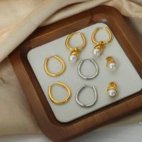 1 Pair Casual Elegant Solid Color Plating Artificial Pearl Titanium Steel 18k Gold Plated Earrings main image 9