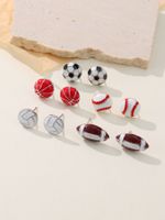 1 Pair Simple Style Sports Basketball Football Painted Epoxy Plating Alloy 14k Gold Plated Ear Studs main image 1