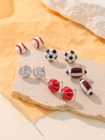 1 Pair Simple Style Sports Basketball Football Painted Epoxy Plating Alloy 14k Gold Plated Ear Studs main image 9