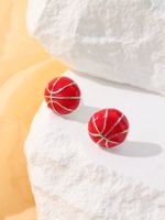 1 Pair Simple Style Sports Basketball Football Painted Epoxy Plating Alloy 14k Gold Plated Ear Studs main image 2