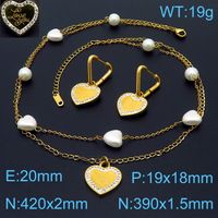 Titanium Steel 18K Gold Plated Simple Style Classic Style Inlay Heart Shape Rhinestones Earrings Necklace sku image 6