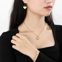 Titan Stahl 18 Karat Vergoldet Einfacher Stil Klassischer Stil Patchwork Herzform Armbänder Ohrringe Halskette main image 3