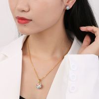 Titanium Steel 18K Gold Plated Elegant Inlay Geometric Zircon Earrings Necklace main image 2