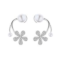 1 Pair Elegant Lady Shiny Petal Plating Inlay Sterling Silver Artificial Pearls Zircon Silver Plated Ear Studs sku image 1