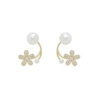 1 Pair Elegant Lady Shiny Petal Plating Inlay Sterling Silver Artificial Pearls Zircon Silver Plated Ear Studs sku image 2