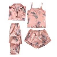 Zuhause Täglich Frau Lässig Drucken Polyester Satin Hosen-sets Pyjama Sets main image 2