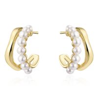 1 Pair Sweet Shiny Geometric Plating Inlay Sterling Silver Artificial Pearls Silver Plated Ear Studs sku image 1