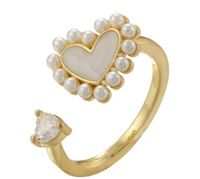 Casual Simple Style Classic Style Heart Shape Petal Snake Copper Plating Hollow Out Inlay Artificial Pearls Zircon 18k Gold Plated Open Rings main image 4