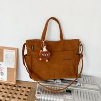Unisex Corduroy Solid Color Elegant Vacation Sewing Thread Square Zipper Handbag sku image 1