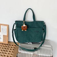 Unisex Corduroy Solid Color Elegant Vacation Sewing Thread Square Zipper Handbag sku image 2