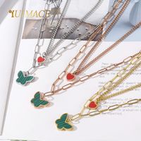 Titanium Steel 18K Gold Plated Lady Streetwear Plating Heart Shape Butterfly Layered Necklaces main image 1
